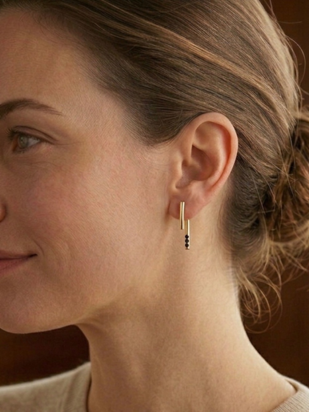 Boho Minimalist Bar Earrings - Gold Plate - Picture 2 of 4